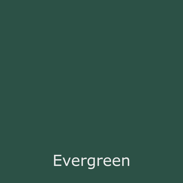 A solid, dark evergreen green square with the word