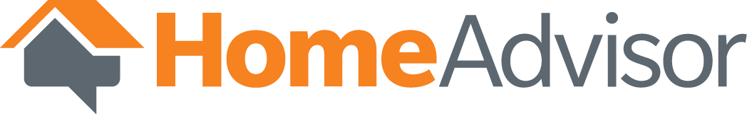 HomeAdvisor logo featuring a gray house icon with an orange roof and the company name in orange and gray text.