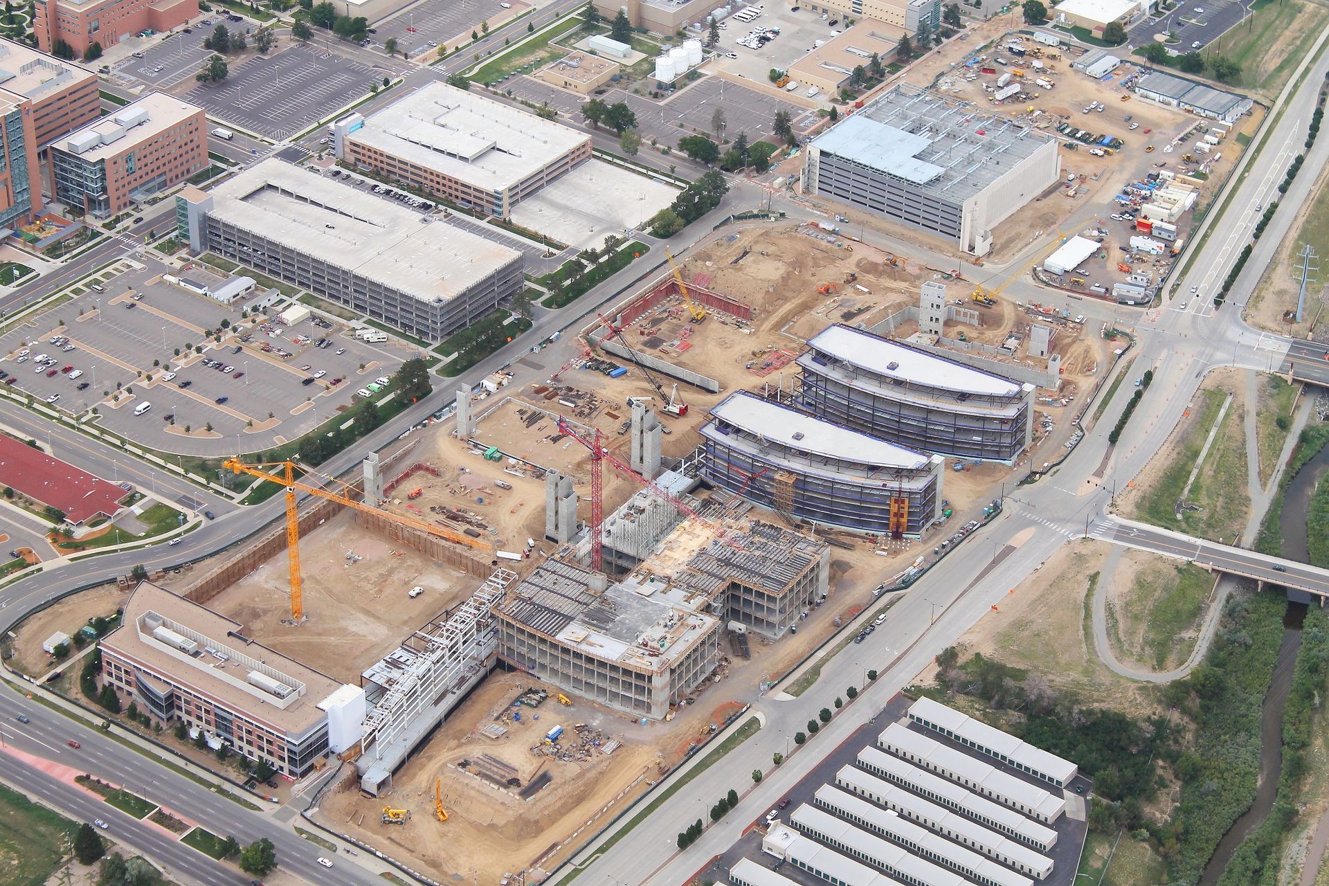An aerial view of a construction site in a city