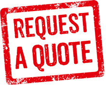 a red and white stamp that says request a quote