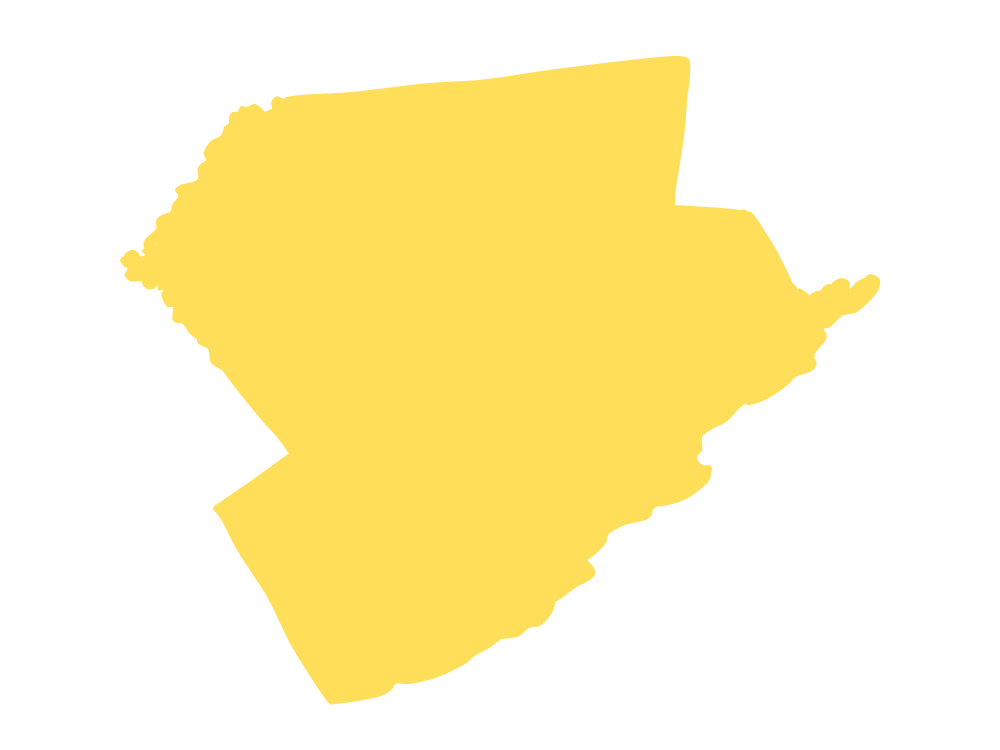 A yellow map of a county on a white background.