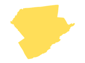 A yellow map of a county on a white background.