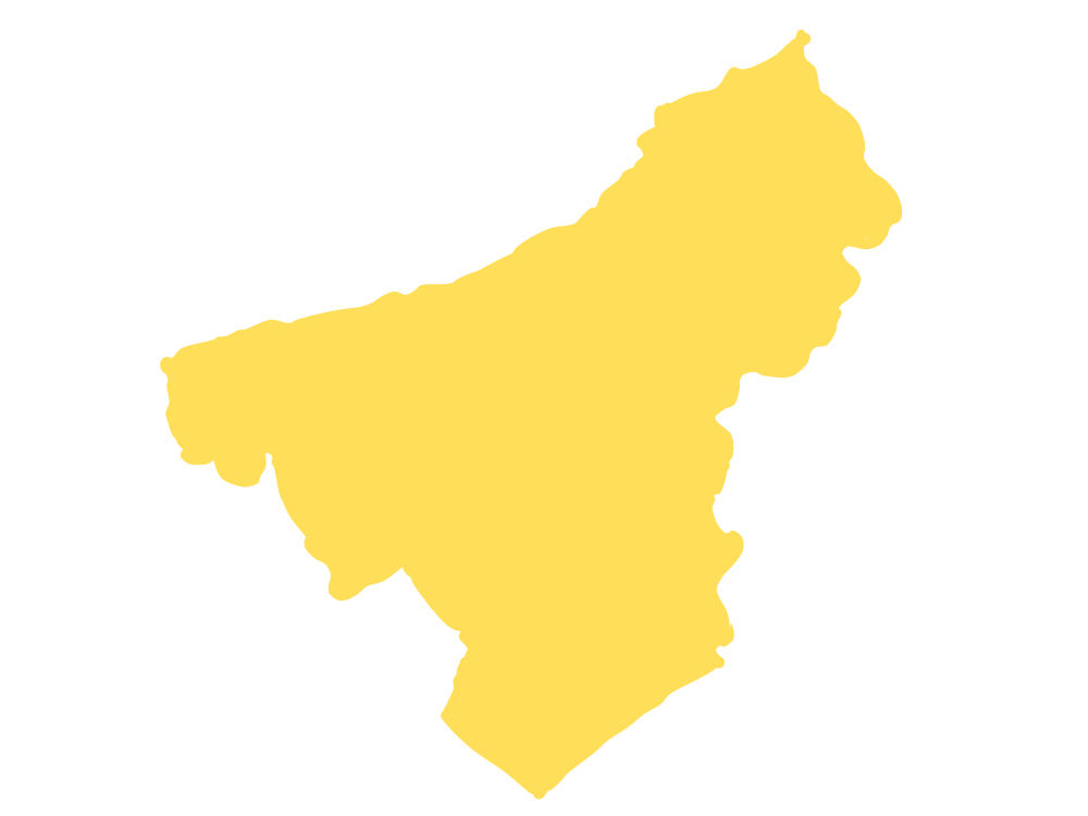 A yellow map of a county on a white background.