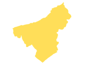 A yellow map of a county on a white background.