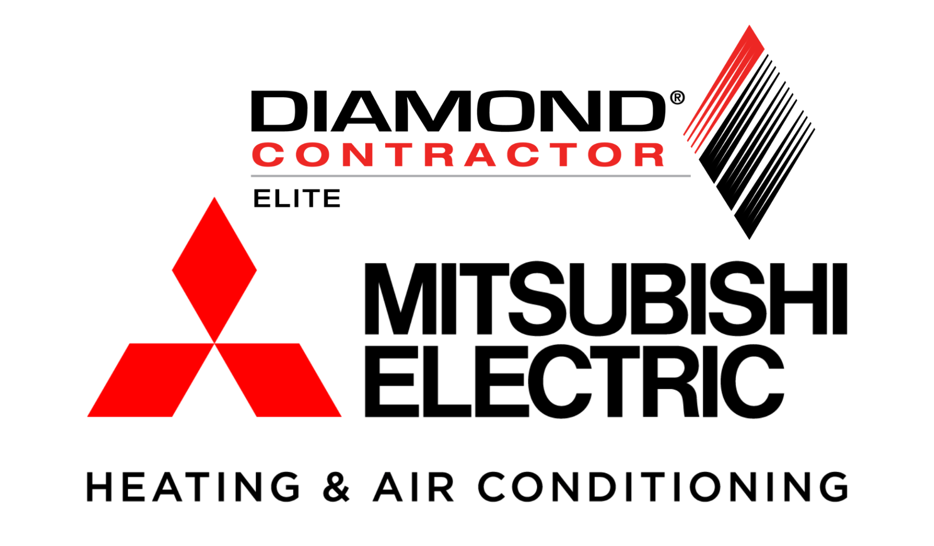 The logos for diamond contractor elite and mitsubishi electric heating and air conditioning