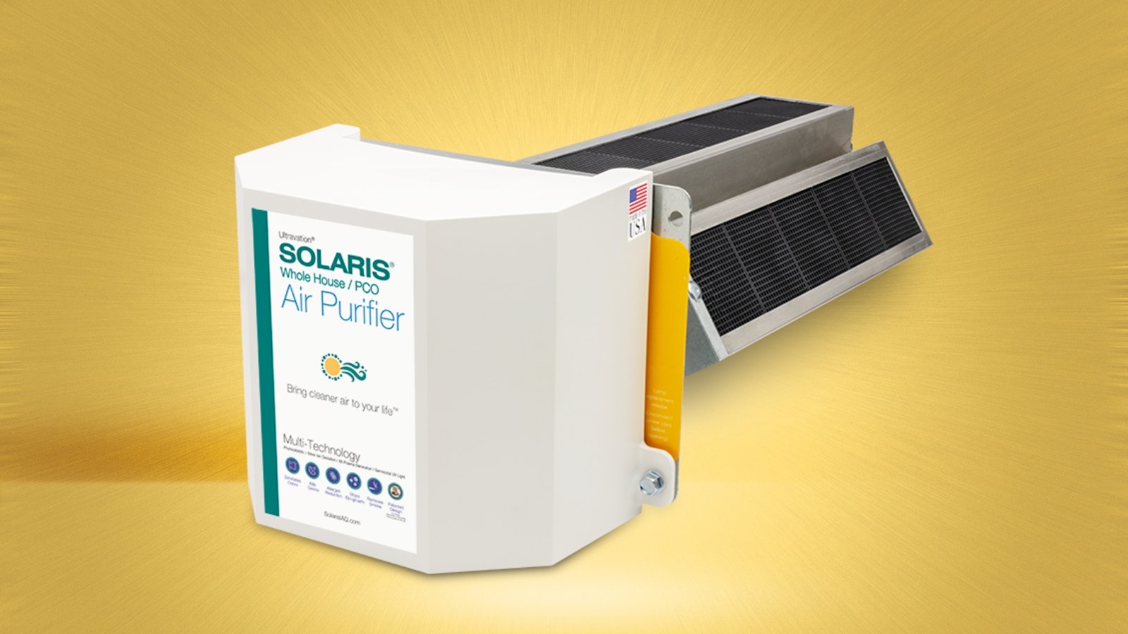 Solaris® Air Purifier on yellow background