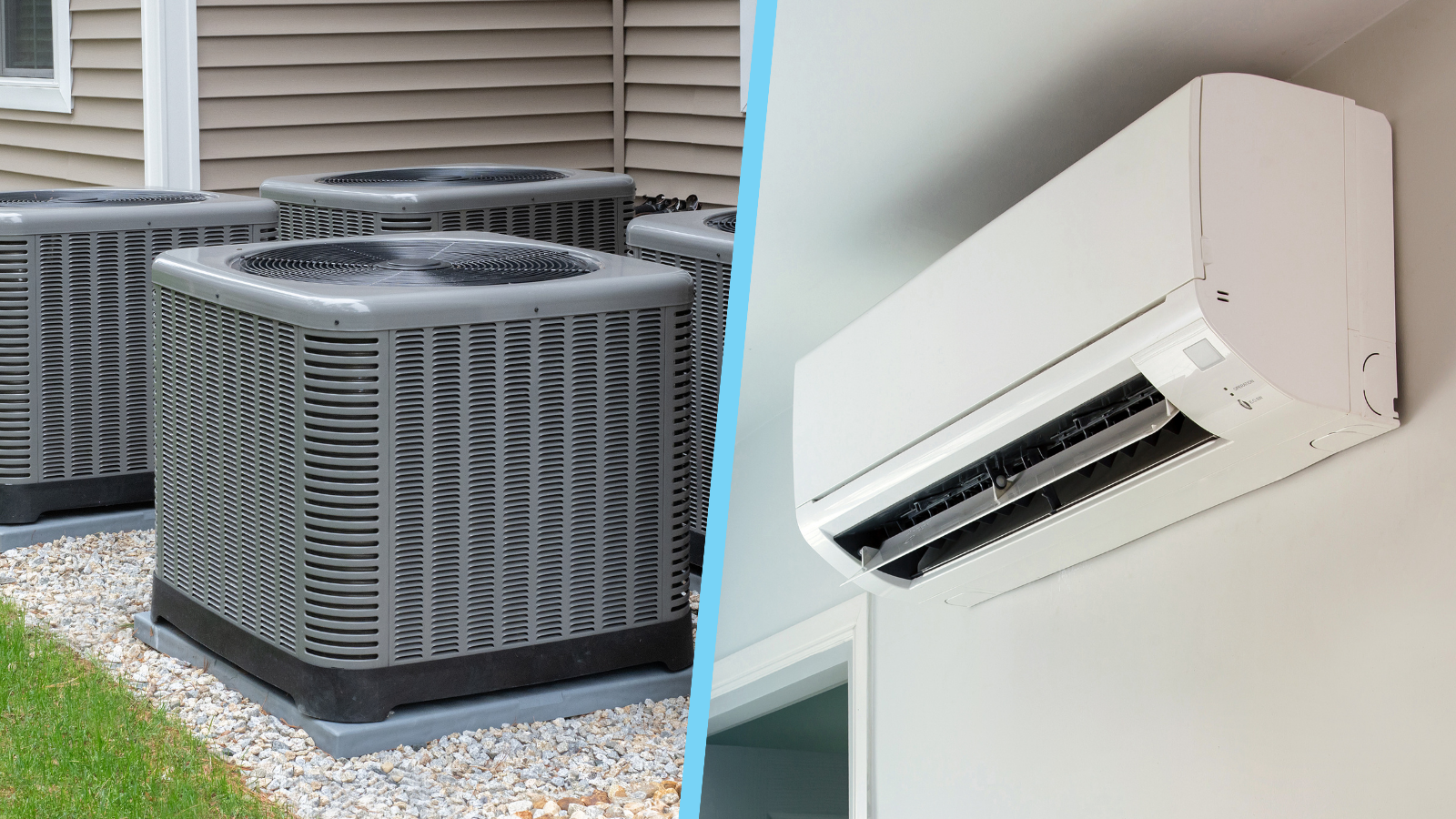 A picture of an air conditioner and a picture of a wall mounted air conditioner.