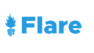 A blue flare logo on a white background