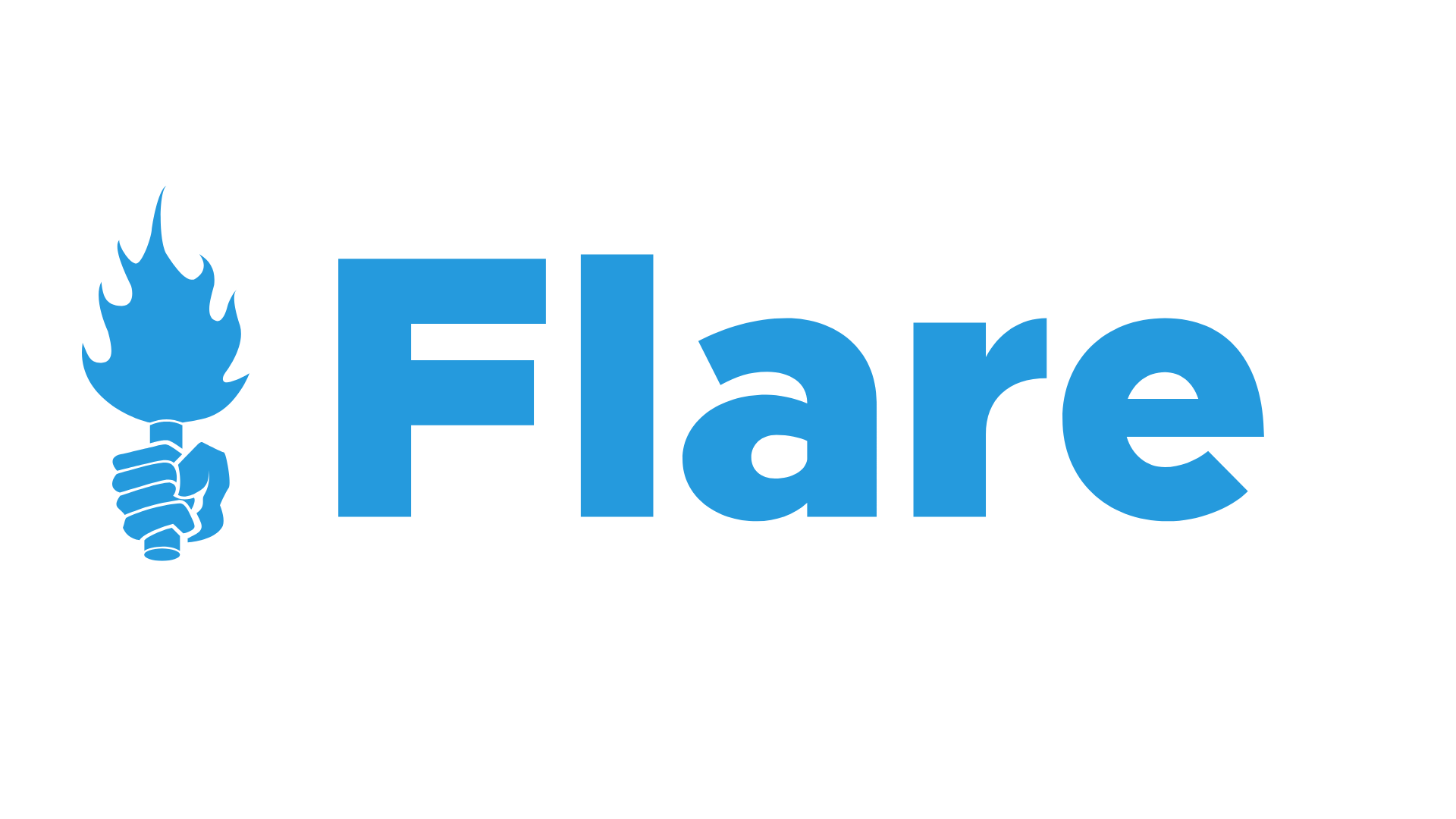 A blue flare logo on a white background