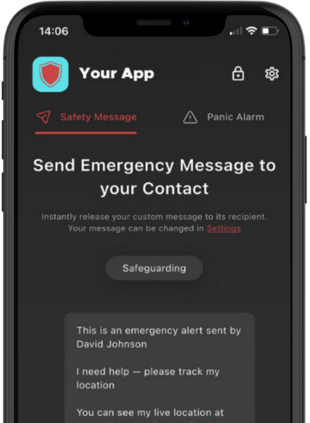 A phone screen shows an emergency message to your contact