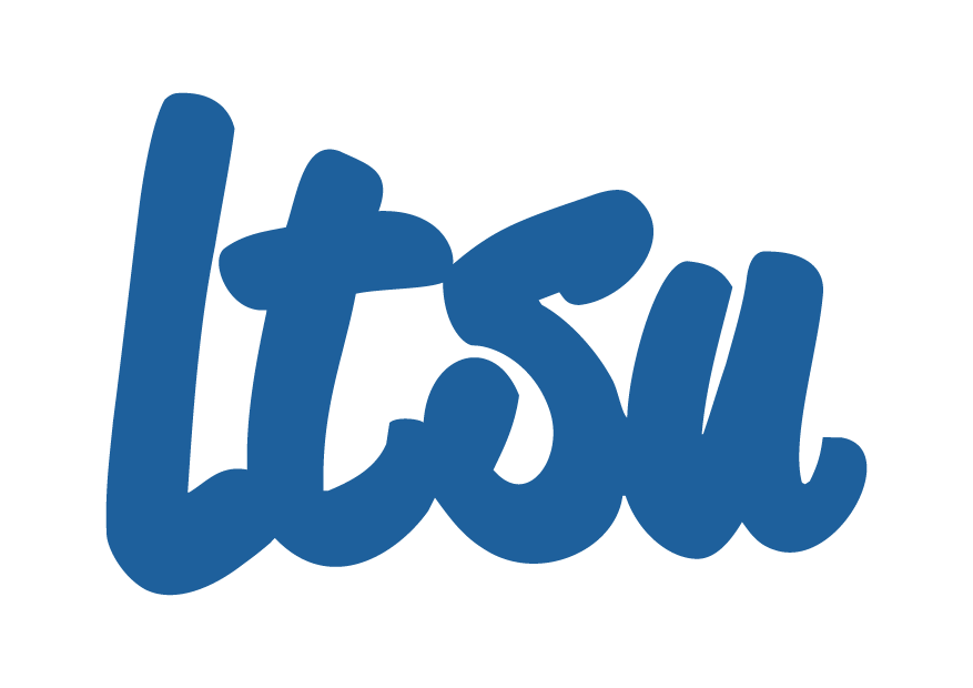 A blue ltsu logo on a white background