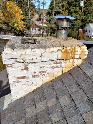 Brick chimney on top of a roof
