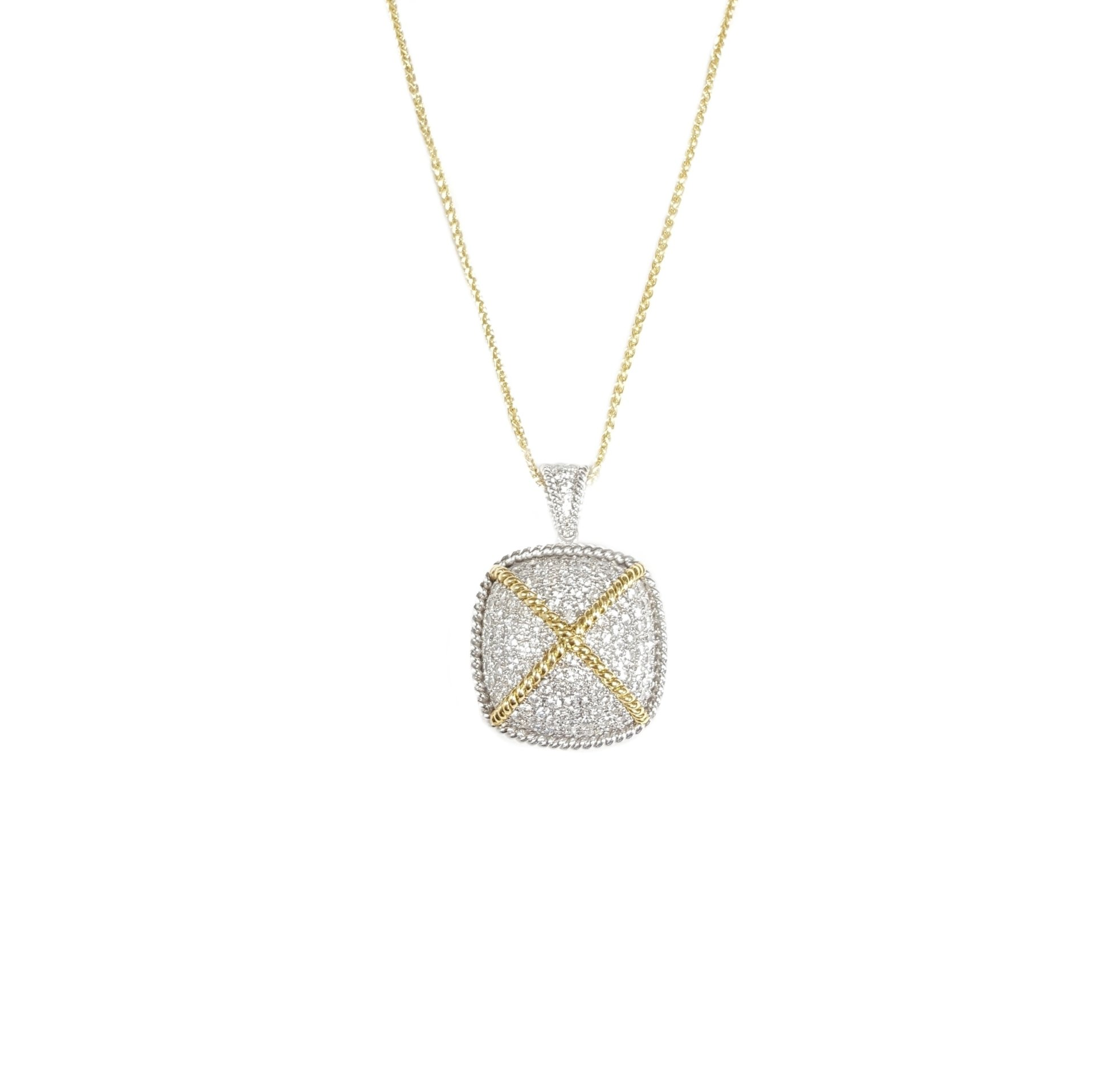 A necklace with a square shaped pendant on a chain