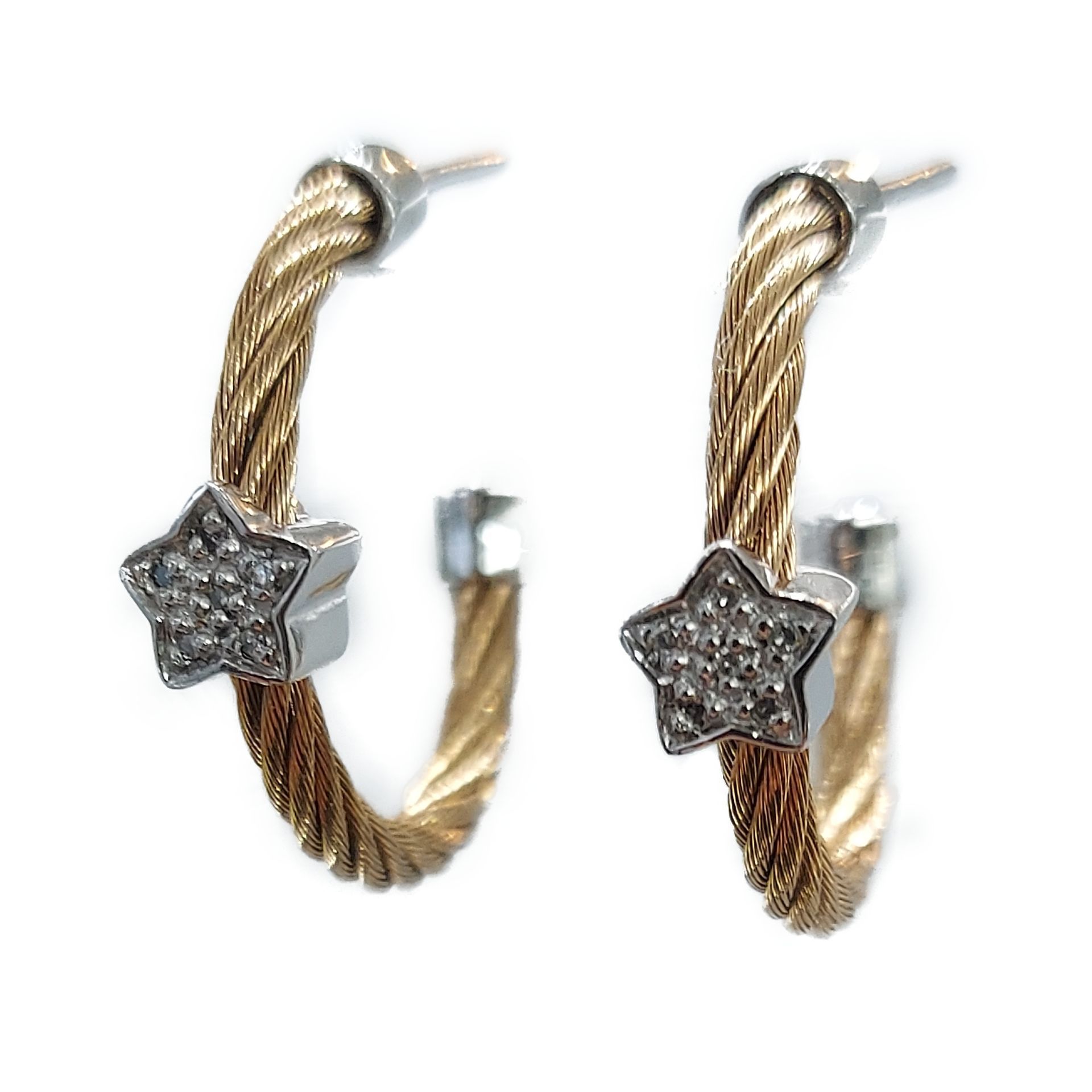 A pair of hoop earrings with a star in the middle