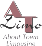 Logo for About Town Limousine with stylized "AT" and the word "Limo" in cursive.