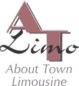 Logo for About Town Limousine with stylized "AT" and the word "Limo" in cursive.