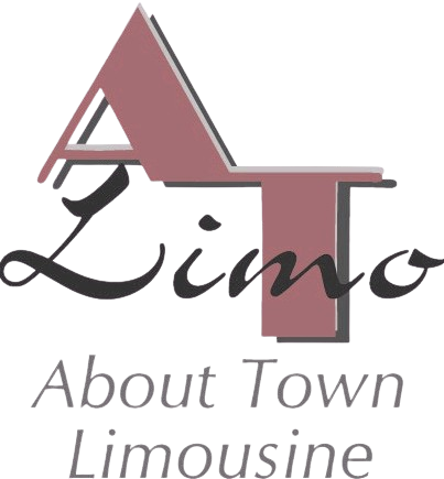Logo for About Town Limousine with stylized "AT" and the word "Limo" in cursive.
