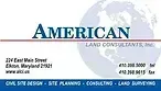 Business card for American Land Consultants, Inc. displaying contact info, logo with an earth globe, and services.