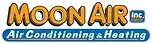 Logo for Moon Air Inc., Air Conditioning & Heating, in orange, blue, and white.