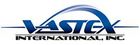 Logo for Vastex International, Inc., featuring blue stylized text with an arch. The text is over