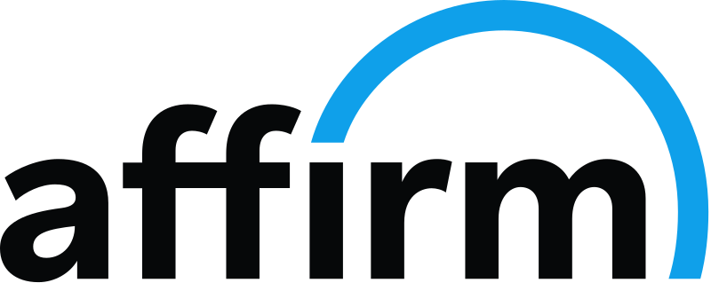 A logo for affirm with a blue rainbow in the middle