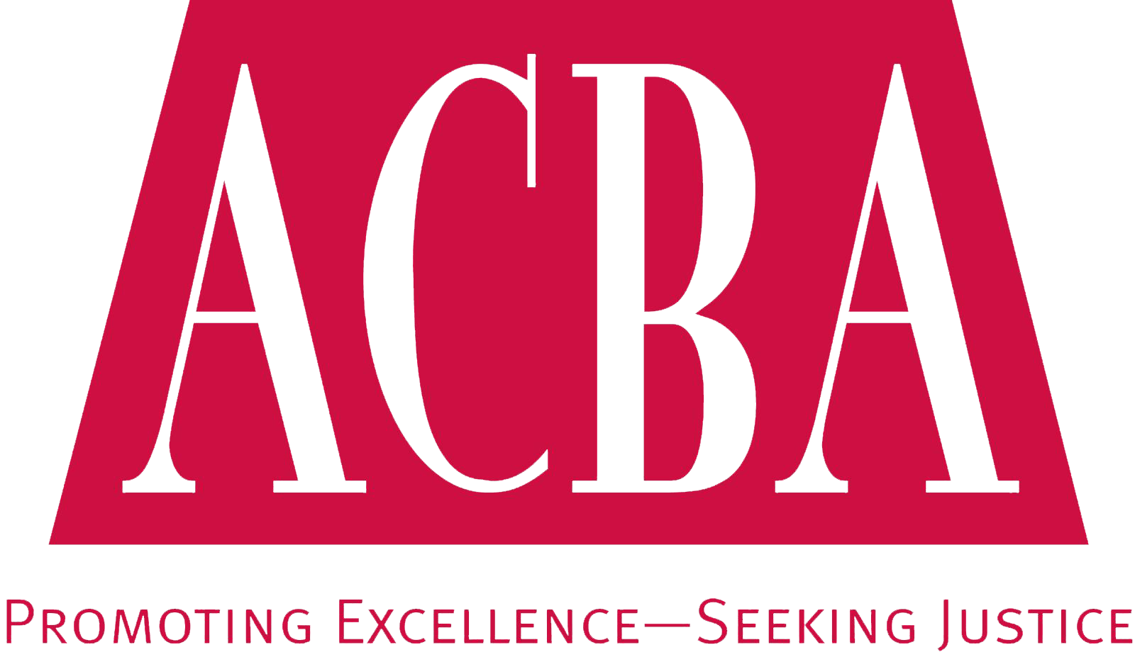 A red and white logo for acba promoting excellence seeking justice