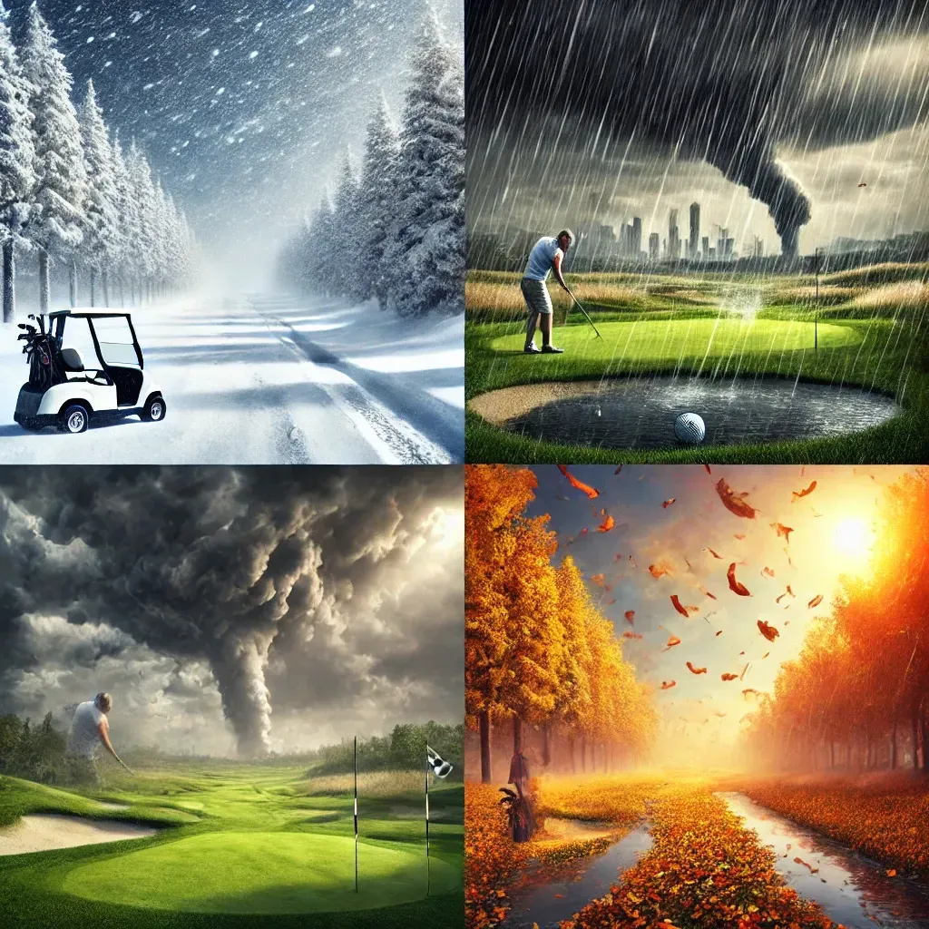 Four pictures of a man playing golf in different seasons at Willow Dunes Country Club.