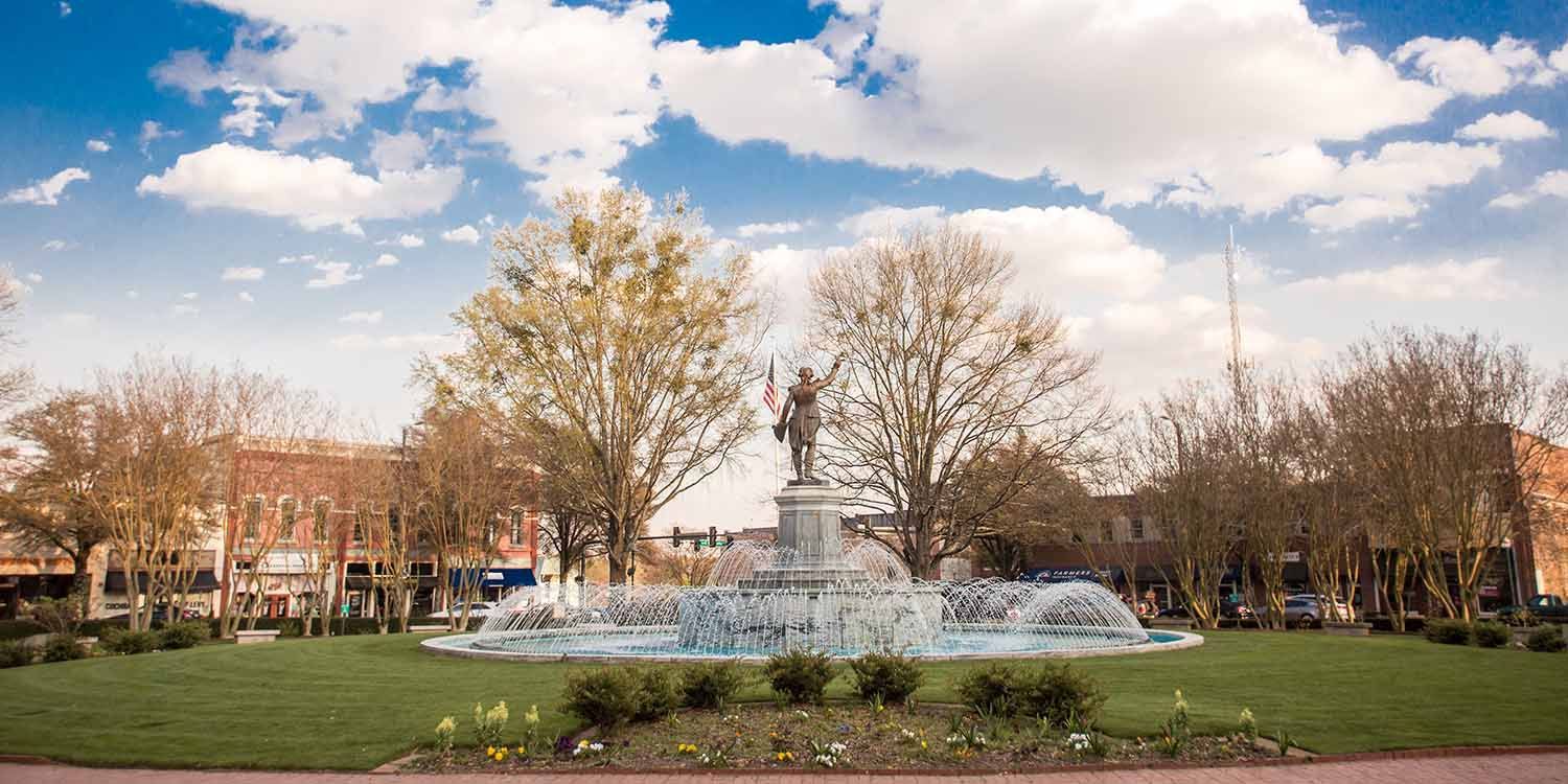 LaGrange Ga downtown square with fountain & statue