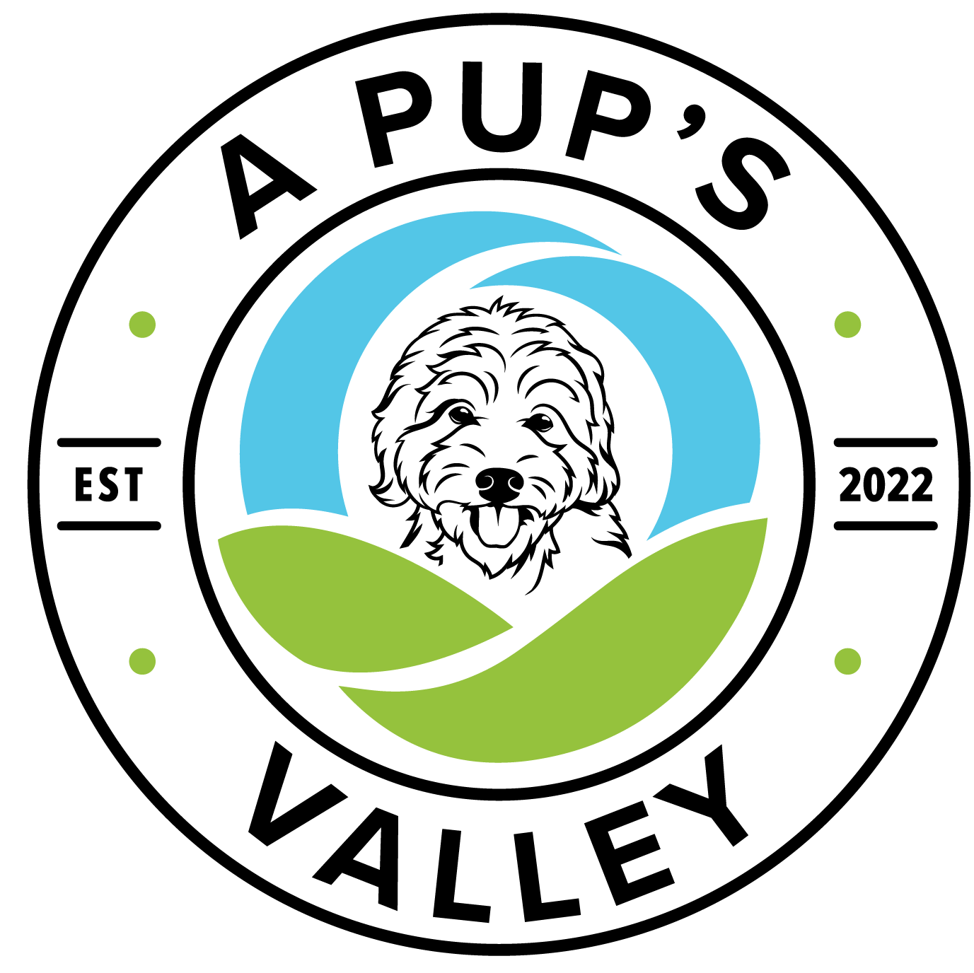 A Pup's Valley blue and green logo