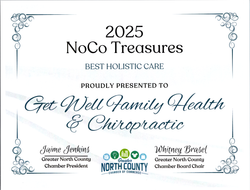 2025 NoCo Treasures Best Holistic Care award certificate for Get Well Family Health & Chiropractic