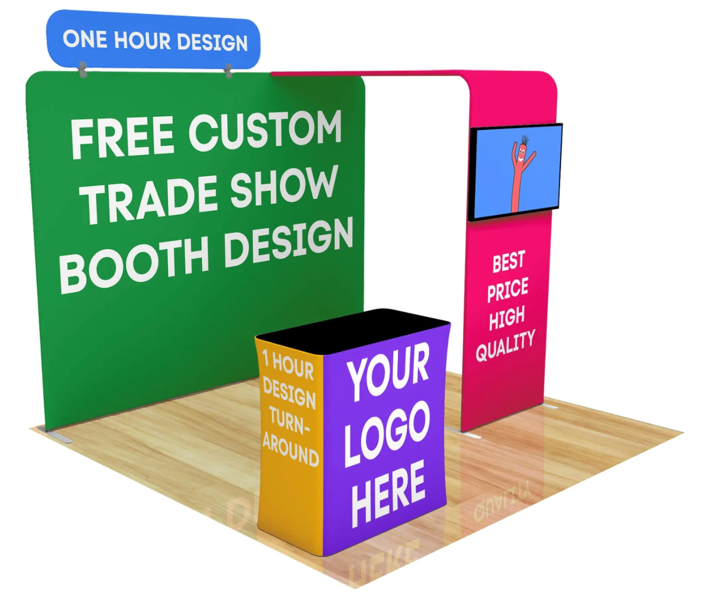 A 3d rendering of a free custom trade show booth design