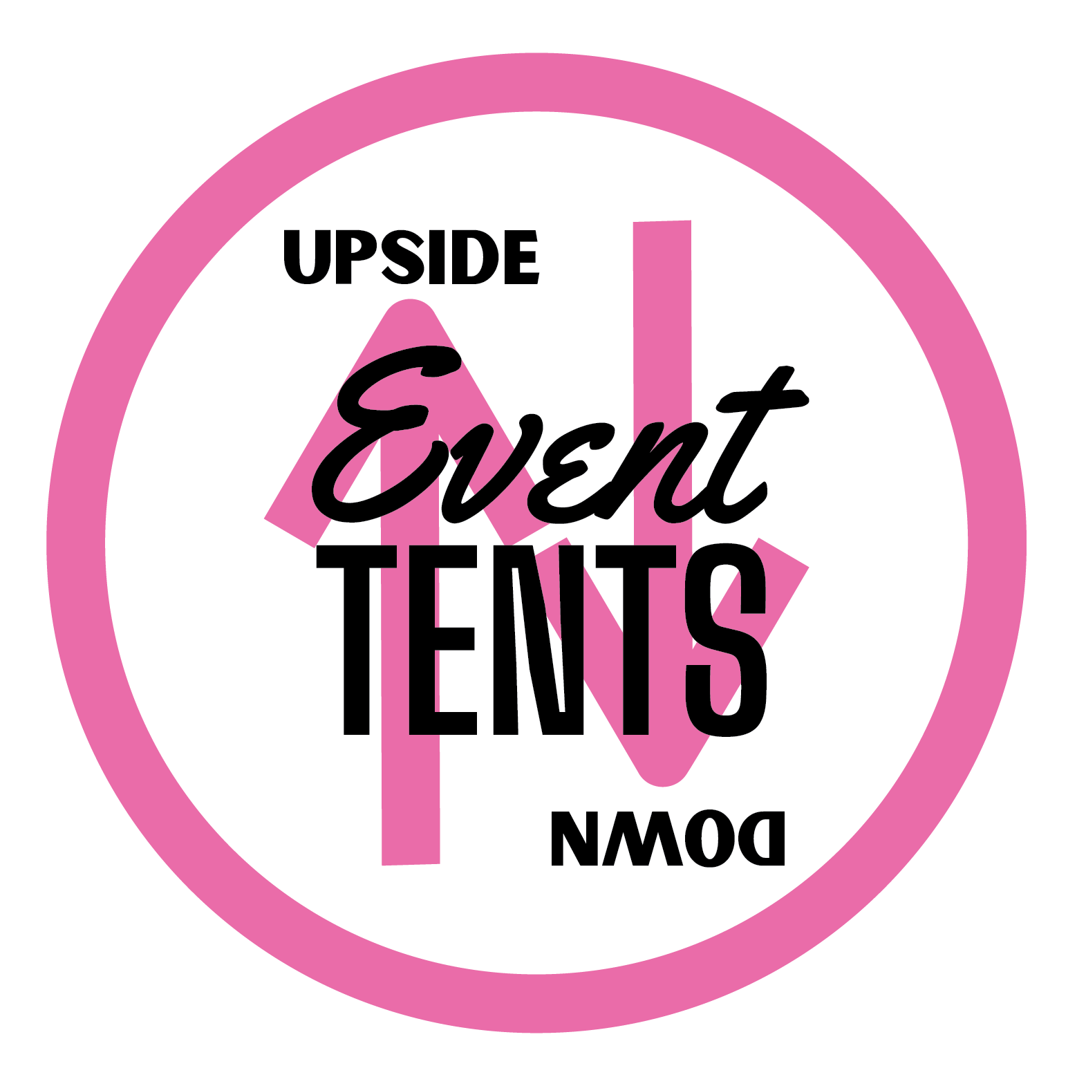 A pink and white logo for upside event tents