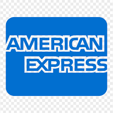 The american express logo is blue and white on a transparent background.