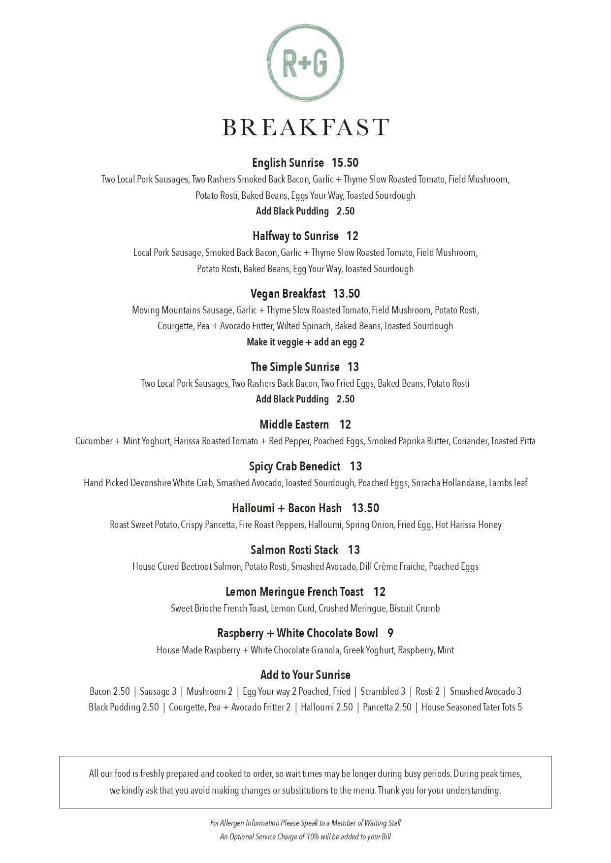 Our Menu | Rise + Grind: Breakfast & Lunch | Bishampton