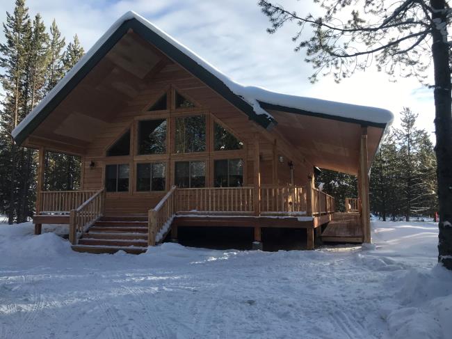 Wooden cabin with glass window