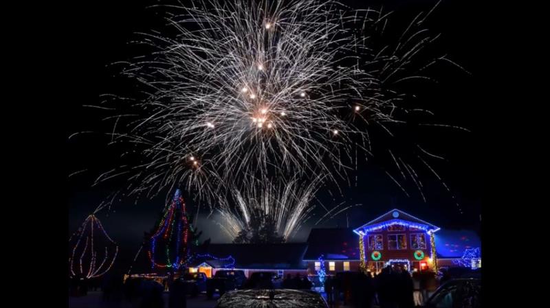 Fireworks bursting over a resort