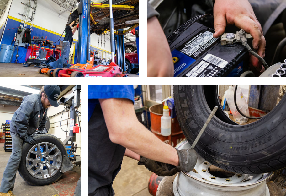 Collage of 4 images with people working on automotive parts  | Protech Auto Group Inc