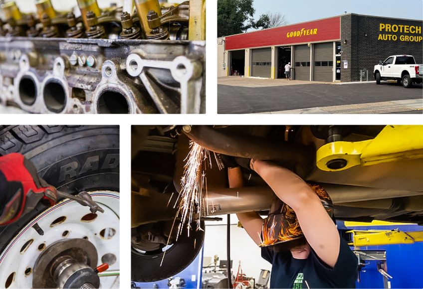 A collage of photos of a man working on a car at protech auto group | Protech Auto Group Inc