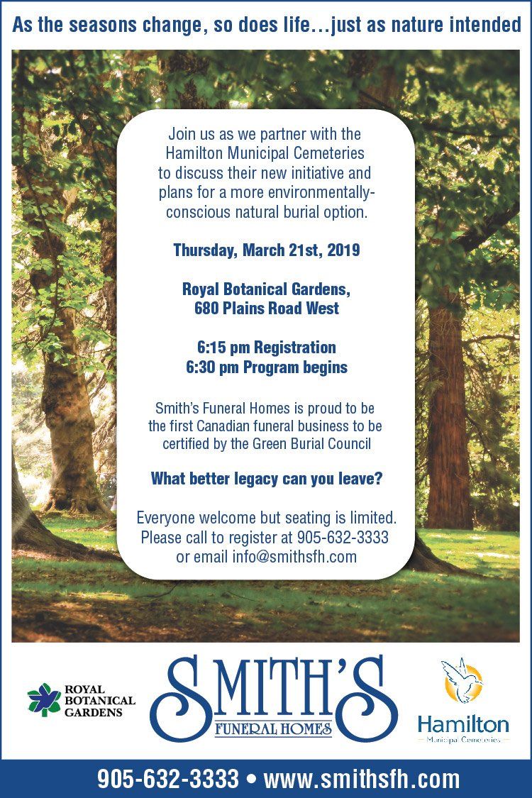 Join us as we partner with the Hamilton Municipal Cemeteries to discuss their new initiative and plans for a more environmentally-conscious natural burial option.