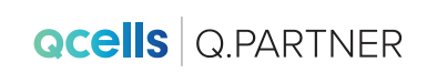 The qcells q.partner logo is blue and white on a white background.