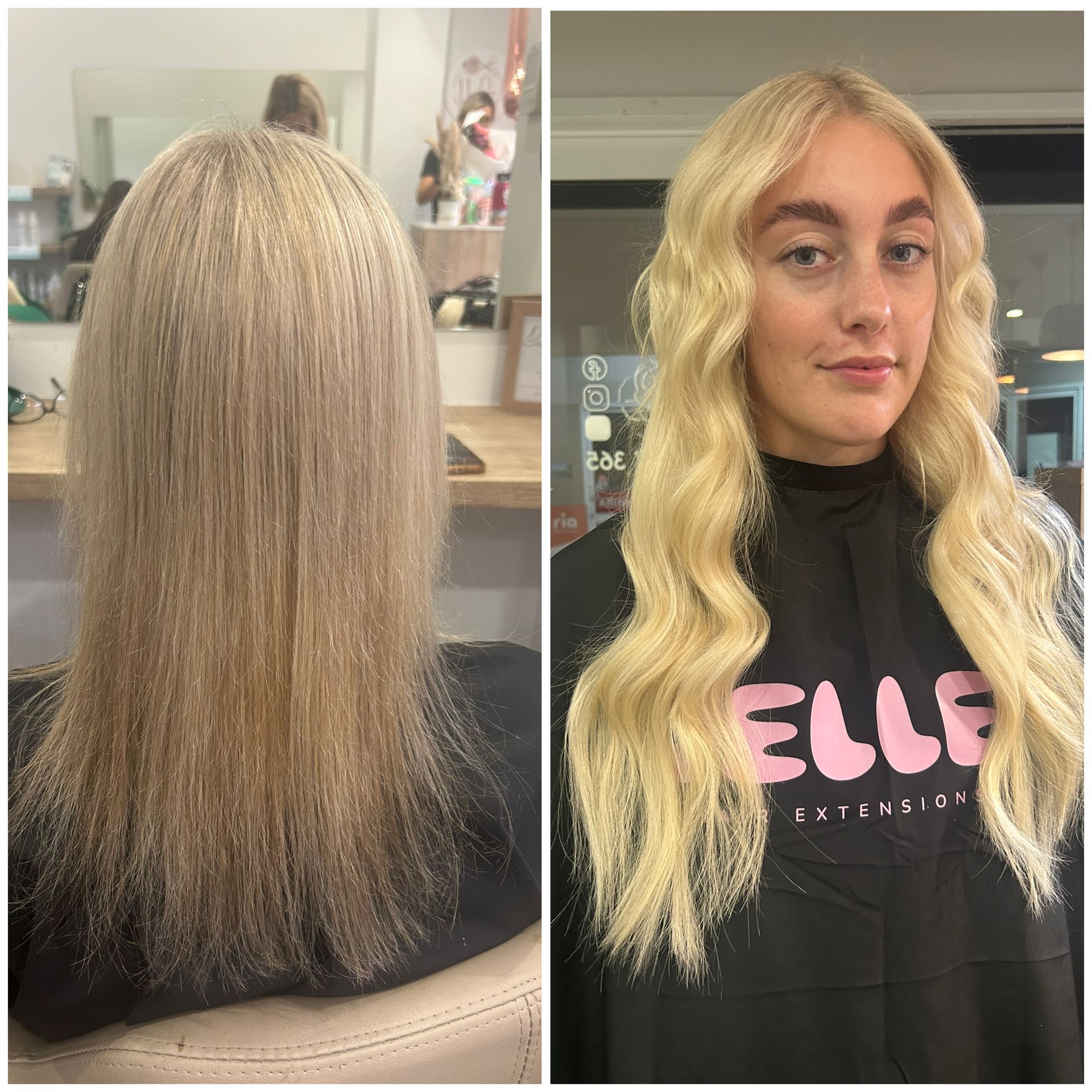 A Woman With Long Curly Hair is Sitting in a Chair in a Salon — Hair By Jell In Cannonvale, QLD