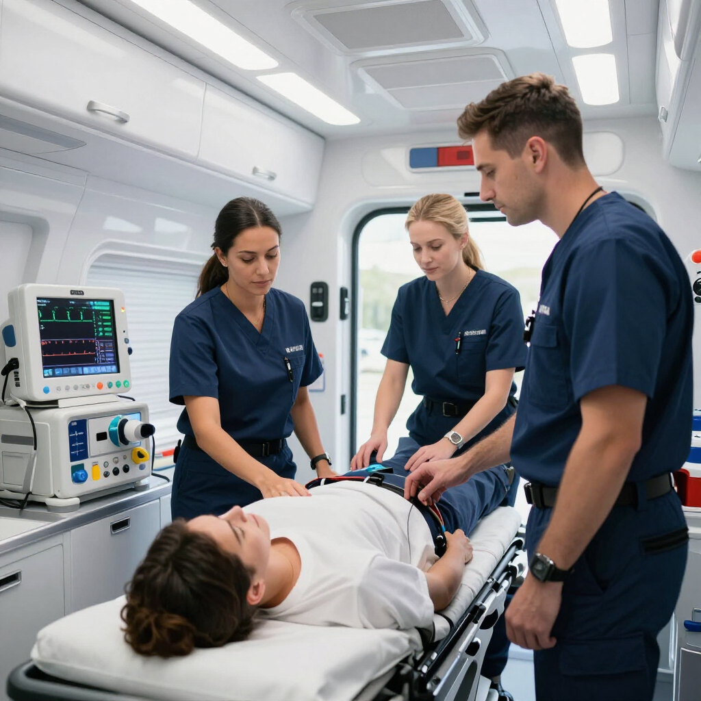 Paramédicos brindando atención dentro de una ambulancia