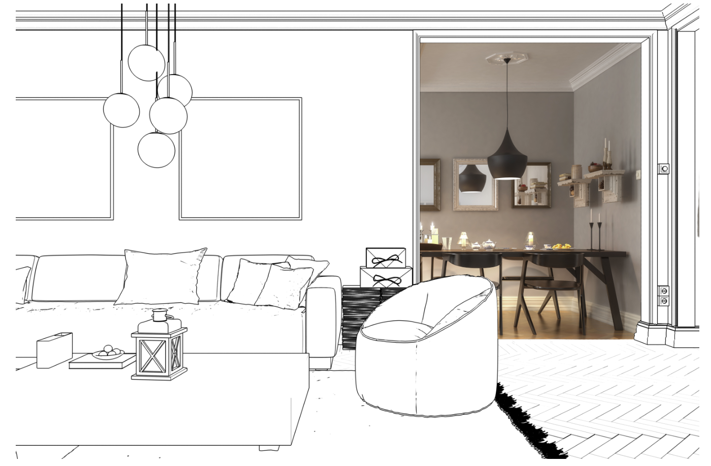 Wooden Dining Table with Flowers — Anaheim, CA — Interior Affairs