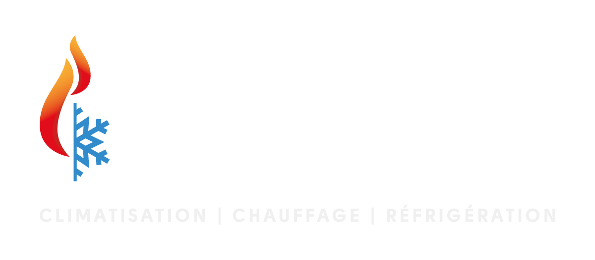 Logo : flamme et flocon de neige. Texte : Climatisation, Chauffage, Réfrigération.
