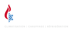 Logo avec icône de flamme et de flocon de neige ; texte : Climatisation, Chauffage, Réfrigération.