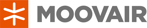 Logo de Moovair : carré orange avec graphisme blanc et texte gris.