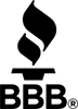 BBB logo: Black flame above 