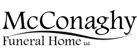McConaghy Funeral Home logo. Black text with a curved line underneath "McConaghy". "Funeral Home Ltd." below.