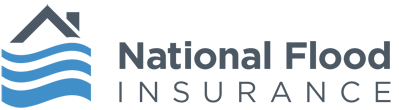 The national flood insurance logo has a blue wave and a roof.