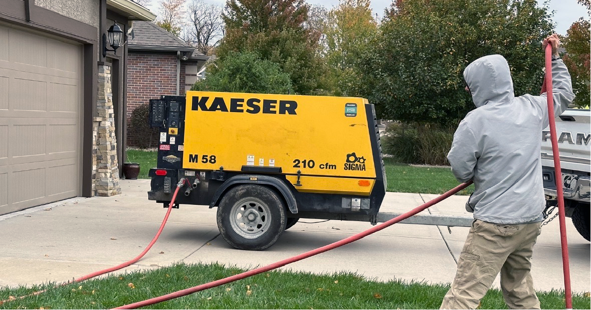 Kaeser machine used to winterize irrigation systems at a residential home